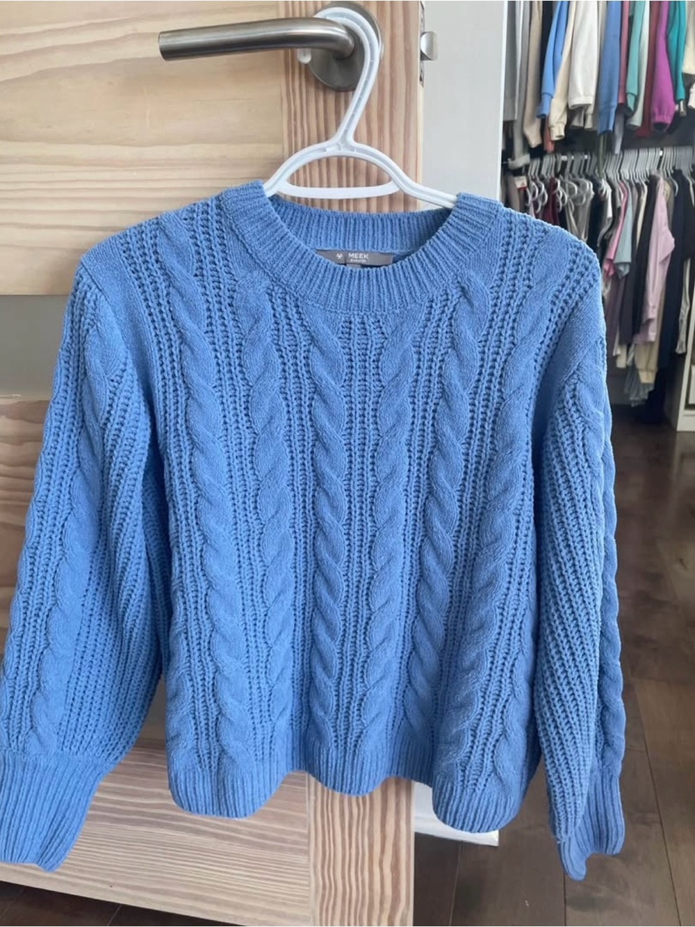 Meek Blue Cable Knit Crewneck Sweater - small